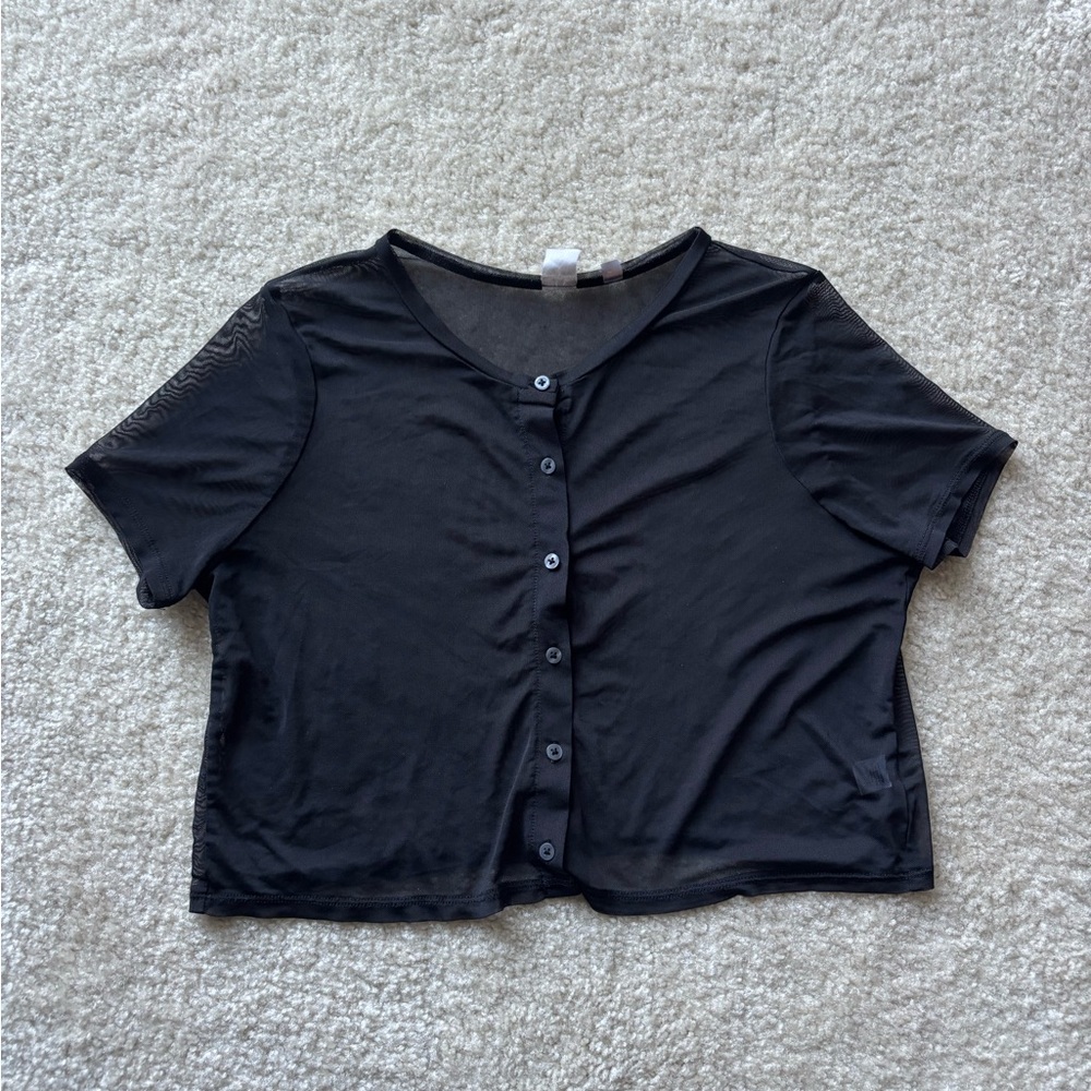 Black Button-Up Women's Mesh Top